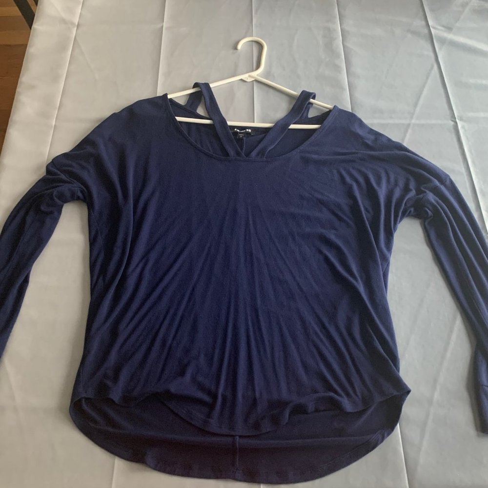 Express Navy criss cross long sleeve top